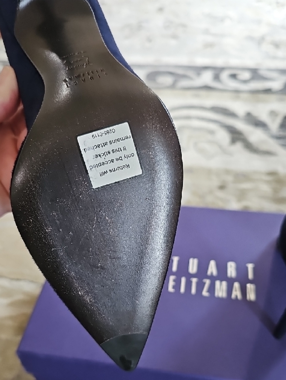 Stuart Weitzman Navy Suede Pointed-Toe Stiletto Pumps - Picture 6 of 8